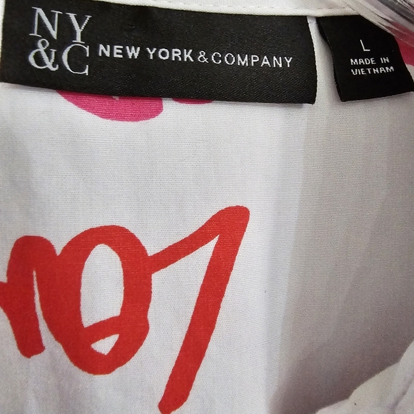 Nwot NY & CO White & Multicolored Script Words 3\4Sleeve Collared Shirt Dress - Picture 4 of 16